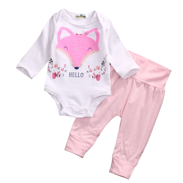 Fox Romper Tops + Pink Leggings Pants